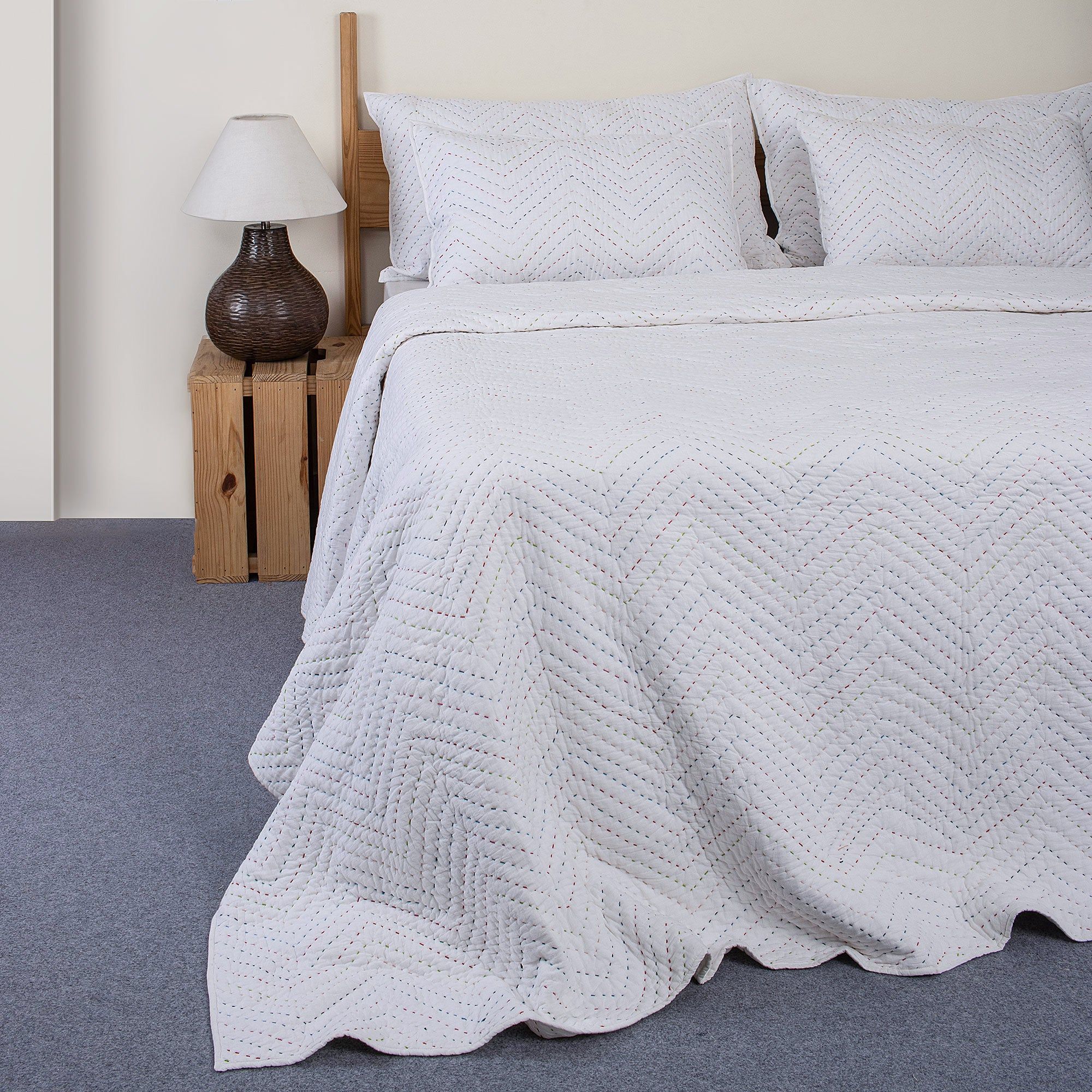 Handmade Solid White Kantha Heavy Winter Blankets